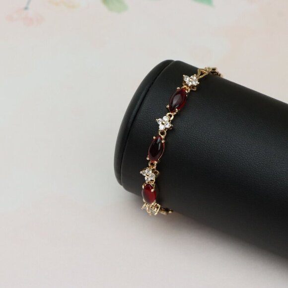 Rose Gold Bracelet with Red and White Stones, XPBL0686 - Picture 8 of 12